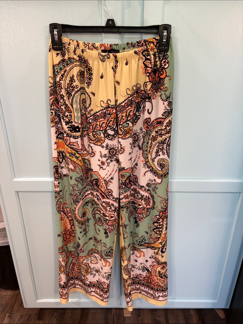 Melissa Paige Paisley Petite Length Wide-Leg Pants in Sage, Cream & Coral